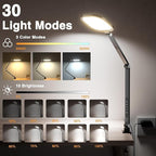 Desk Lamps for Home Office, 2000LM Eye-Caring Desk Light with Clamp, Dimmable Zoom Lighting with 3 Colors & 10 Brightness, Remote Computer Ring Light for Video Calls,Conference, Reading, CRI>95