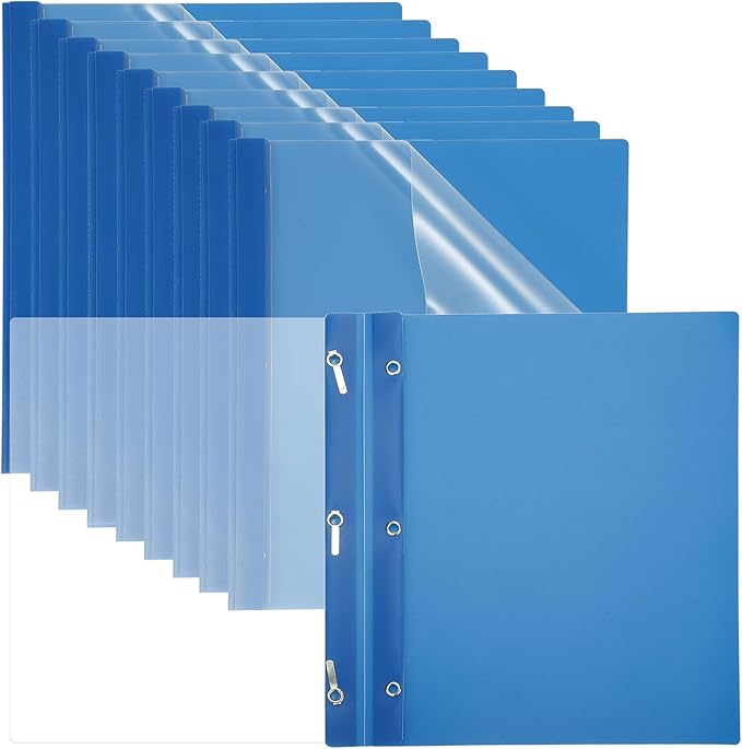 PATIKIL Plastic Report Covers with Prong, 10 Pcs 80 Sheet Clear Front Presentation Binders with 3 Metal Prong Fasteners Report Folder for Resume Documents Files Letter, Blue
