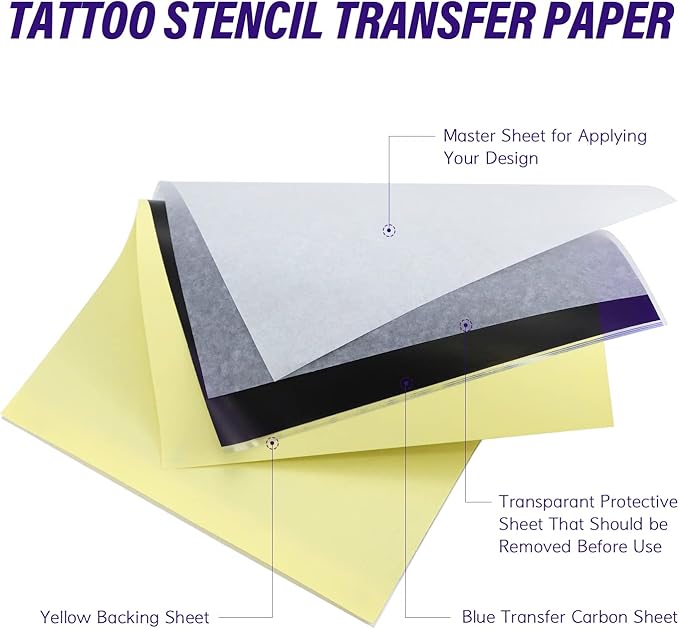 TATELF Tattoo Transfer Paper - 100 Sheets A4 Size Thermal Transfer Paper for Tattooing, 4 Layers Thermal Stencil Paper DIY Tattοο Thermal Tracing Paper for Tattoo Supplies