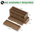 WISUCART Bamboo Desk Organizer Mail Holder Countertop Wood Desk Drawer Tabletop Storage Box Pen Holder Letter Sorter Makeup Organizer for School Home Office Supplies with Pen Holder Brown