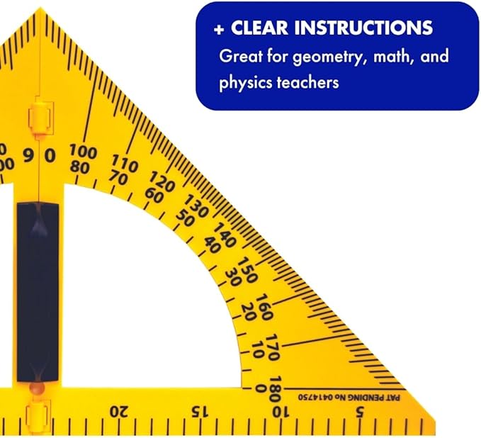 Helix - Magnetic Classroom Whiteboard Geometry 4 Piece Set - Compass - 2 Triangles - Ruler - Protractor