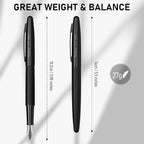 Nicpro Fountain Pen Set with Box, Classic Black Fancy Pen with Converter, 0.5mm Fine Nib Smooth Writing Calligraphy, Luxury Gift Pen