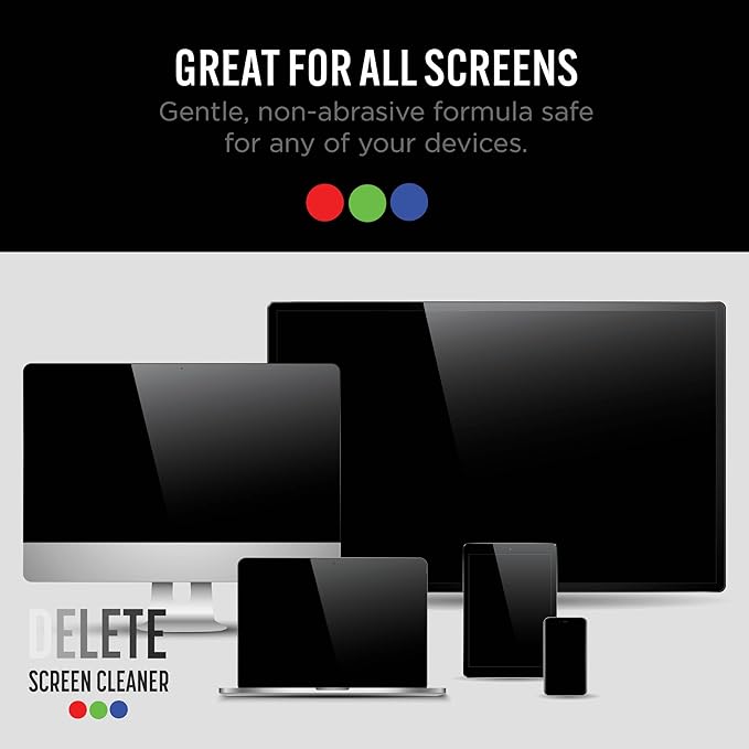 Delete Screen Cleaner 16oz Spray Bottle | Premium Streak-Free, Alcohol & Ammonia-Free Solution for All Devices | Gentle, Odorless & Easy to Use | Improves Visibility & Longevity of Screens