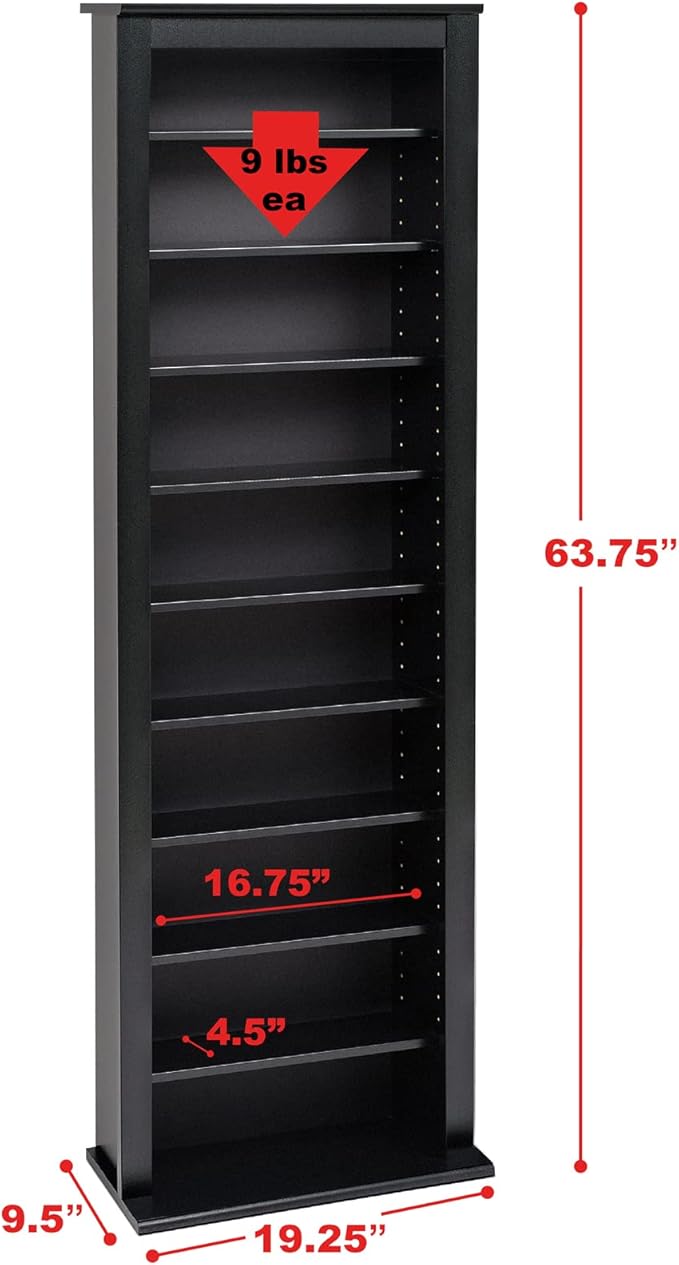 Prepac Narrow Cabinet Media Storage, Slim Barrister Tower, Black