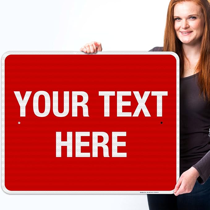 Personalized Custom Red Background Customize for Office, Business, Workplace, Home, Airbnb, Delivery Sign, 24x30 Inches, 3M EGP Reflective .080 Aluminum, Fade Resistant, Made in USA by Sigo Signs
