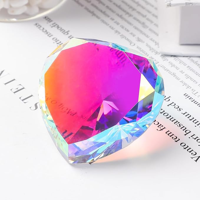 SWTHONY 60mm Crystal Diamond Paperweight Heart Shaped Glass Gems Big Fake Diamonds Paper Weights for Women Desk Wedding Centerpiece AB-Coated