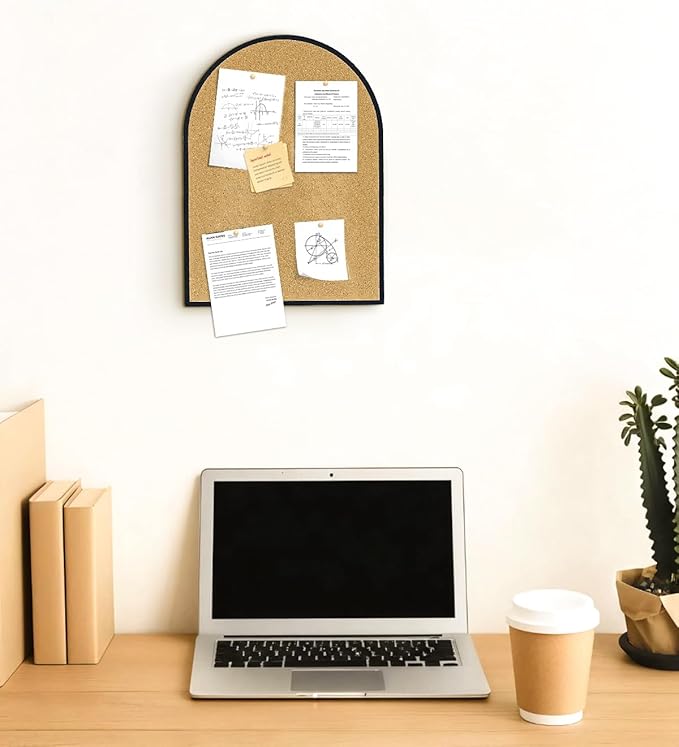 YINGXUN Self-Adhesive Arch Pin Cork Board, 10.4" x 14.4" 1/2" Thick (Black)