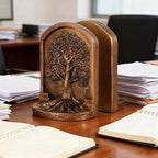 Large Vintage Tree of Life Bookends Set – 2 Non-Skid Heavy Bookends, Antique Bronze Finish Resin Decorative Bookends for Heavy Books, Office, Library, Bookshelf, Living Room, Housewarming Gift