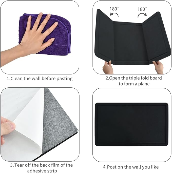 Vuzvuv Black 28"x16" Large Cork Board with 50 Push Pins & Sticky Notes, Self-Adhesive Bulletin Board for Wall, Felt Pin Vision Board for Paste Notes,Schedules Offices Home