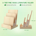 2 Pieces 3-Tier Pine wooden brochure holder 6 x 9 Wood Literature Holder Pamphlet Display Stand flyer holder postcard holder for Pamphlet Magazine Booklets Menu