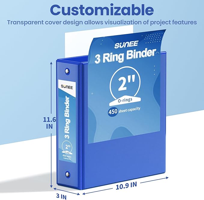 SUNEE 3 Ring Binder 2 Inch 1 Pack, Clear View Binder Three Ring PVC-Free (Fit 8.5x11 Inches) for School or Office Supplies, Cobalt Blue