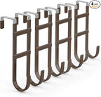FYY Over The Door Hooks - 4 Pack Heavy Duty Dual-Hook Organizer Hanger with Non-Slip Rubber for Towels, Clothes, Hats & Bags Use in Bathroom, Bedroom, Kitchen - Fits Interior Doors Up to 1.6" Brown