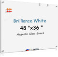 MaxGear Glass Whiteboard Tempered Magnetic Dry Erase Board 48 x 36 Inch Ultra White, Frameless Wall Mounted, Office Classroom Conference Room Home Use, Includes Markers, Eraser, Magnets & Mounting Kit