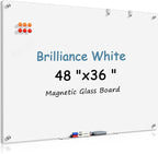 MaxGear Glass Whiteboard Tempered Magnetic Dry Erase Board 48 x 36 Inch Ultra White, Frameless Wall Mounted, Office Classroom Conference Room Home Use, Includes Markers, Eraser, Magnets & Mounting Kit