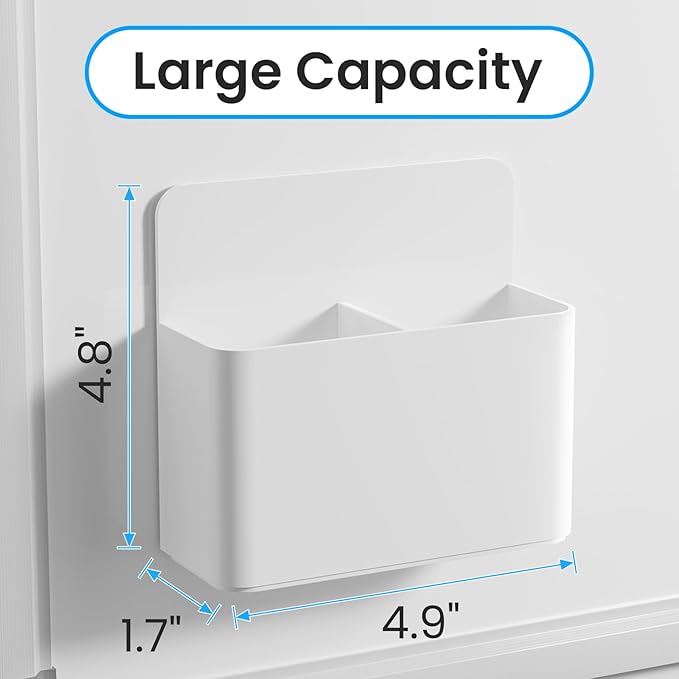 First-zgel 3 Pack Magnetic Pen Holder, Wall Mount Magnetic Dry Erase Marker Holder with Large Compartments, Self Adhesive Marker Pen Pencil Organizer for Whiteboard Fridge Locker Accessories (White)