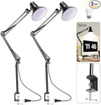 2 Pack LED Desk Lamp With Clamp for Office Home, Eye-Caring Desk Light with 360°Adjustable Extra Tall Metal Swing Arm, High Intensity Clamp w/A19 E26 Bulb for Working Reading, Table Lamps Warm Light