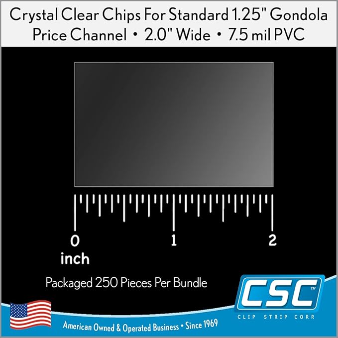 Clip Strip Corp. Price/Data Channel Label Holder Chips, Clear Plastic Tags, 2" L x 1.25" H, 7.5 Mil Thick, Gondola Shelf Edge, Reusable, Made for Point of Purchase Shelf Molding (2000)