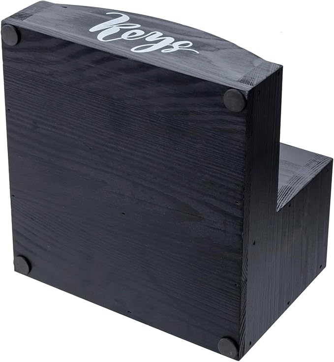 MyGift Urban Modern Mail Holder and Key Organizer Tray in Black Stained Solid Wood Finish, Entryway Storage Catchall with Cursive Mail and Keys Word Design, Office Desktop Organizing Bin