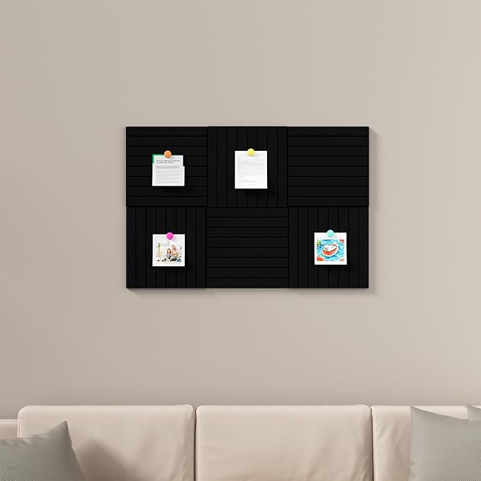 Baysola Large Cork Boards for Walls – 36 x 24 Self Adhesive Felt Wall Tiles, Ideal for Office Black Bulletin Board, Easy to Install Pin Board Photo Board Dart Board Wall Protectors