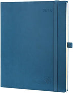 POPRUN 2026 Planner (Large - 8.5'' x 10.5'') - 2026 Weekly Calendar (Jan. 2026 - Dec. 2026) with Hourly Time Slots, Weekly/Monthly Appointment Book for Time Management - Leather Soft Cover - Night Sky Blue