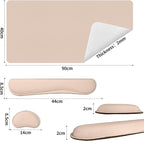 Bloss Leather Desk Pad and Keyboard Wrist Rest, Large Mouse Pad + Keyboard Pad+Mouse Wrist Support, Non-Slip Desk Mat Protector for Office, Home (35.4×15.7 Inches,Beige)