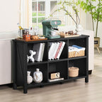 Joaxswe 6 Cube Bookcase, Farmhouse Wood Low Storage Organizer Book Shelf, Black 47" Horizontal Console Bookshelf with Legs, Hallway Book Case for Entryway, Display Cabinet for Living Room, Office
