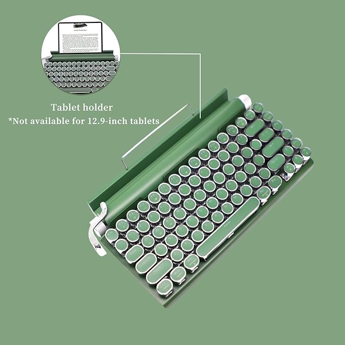 Adventurers Retro Typewriter-Style Mechanical Keyboard, 83 Keys, 75% Compact Layout, Bluetooth 5.0 and Wired, Hot-Swappable Blue Switch, White Backlit for Windows/Mac/iPad/PC/Laptop (Dark Green)