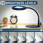 IVMAIE 10X Magnifying Glass with Light, Real Glass Lens, 5 Color Modes Dimmable, Flexible Gooseneck Lighted Magnifier with Stand, LED Desk Lamp Hands Free for Crafts Painting Reading Close Work, Blue