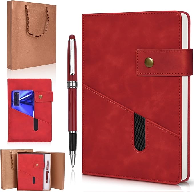 vfaejll A5 Lined Leather Journal Notebook,Hardcover Journal Set with Pen and Gift Box,100Pages 100gsm Thick Ruled Paper Daily Diary for Men Women School,Travel,Business,Work,Writing 5.9" X 8.4"