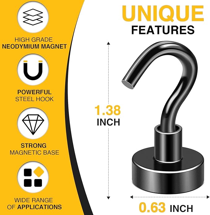 DIYMAG Magnetic Hooks, 28pack Magnet Hook Essentials Strong Heavy Magnetics for Kitchen Refrigerator Hanging Classroom Cruise Cabins Locker Accessories Cubicle Black