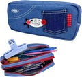 Haumei Canvas Pencil Case Large Capacity, Big Denim Pen Pouch with Zipper, Cute Durable Portable Stationary Storage Bag Organizer for Adults Women, Light Blue, Button