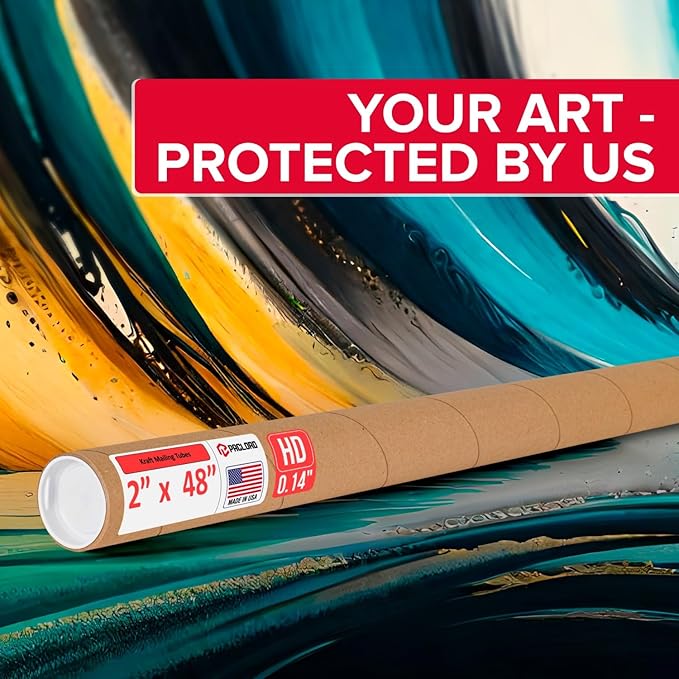 Paclord 2" x 48" Heavy-Duty Reinforced Cardboard Mailing Tube, Pack of 6 Tubes with 12 Caps – Secure USPS Approved – Great for Shipping and Storing of Prints, Artwork, Posters or Documents