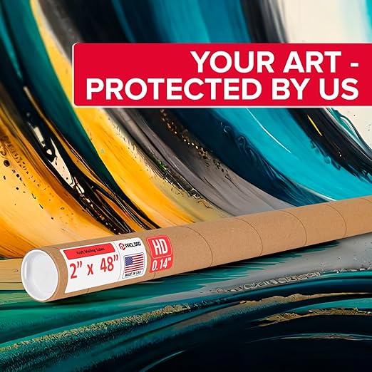 Paclord 2" x 48" Heavy-Duty Reinforced Cardboard Mailing Tube, Pack of 4 Tubes with 8 Caps – Secure USPS Approved – Great for Shipping and Storing of Prints, Artwork, Posters or Documents