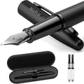 Nicpro Fountain Pen Set with Box, Classic Black Fancy Pen with Converter, 0.38mm Extra Fine Nib Smooth Writing Calligraphy, Office, Business, Luxury Pen