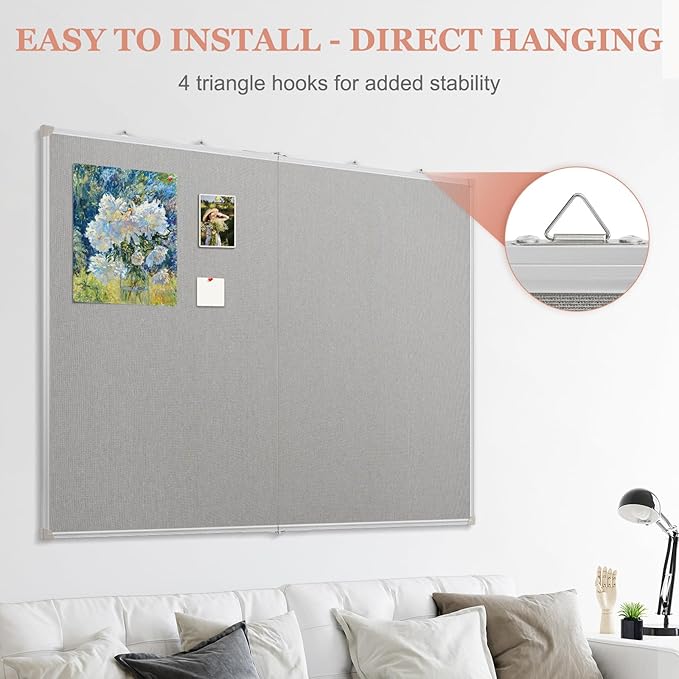 AMUSIGHT Double-Sided Large Cork Board with Linen, 48" x 36" Foldable Hanging Aluminum Framed Bulletin Board, Vision Board Pin Board Corkboards for Walls, Office, School Decor, 20 Pushpins