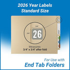2026 Year Labels, Doctor Stuff 2026 Chart Stickers, Gray Color Coded, S & W/Acme Style, USA Made Year Stickers for End Tab File Folders, 500/Roll, 1 Roll, 3/4" x 1-1/2"