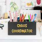 XPH Chaos Coordinator Black Yellow Pen Pencil Holder Organizer for Desk, Thank You Gifts for Women Men Coworkers Boss Leader Manager, Appreciation Gifts Wooden Box Sign for Desk Tabletop Decorations
