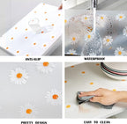 Daisy Shelf Liner for Kitchen Cabinets – Non-Adhesive, Non-Slip Drawer & Refrigerator Liner – Waterproof, Washable Cabinet Mat Floral Pattern, Easy to Cut & Install – Fits Pantry, Bathroom, Office