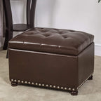 Decent Home 24'' Leather Storage Ottoman Rectangular Foot Rest Stool with Nailhead Trim for Bedroom Living Room(Dark Brown)