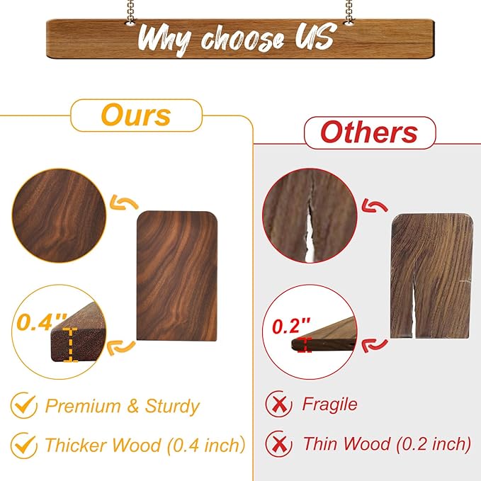 VIVTOB Book Ends, Black Walnut Wooden Bookends for Shelves - Heavy Duty Non-Slip Book Organizers, Upgraded Decorative Bookend Holders for Home, Kitchen, Office, Set of 2, Medium