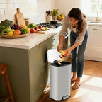 Takywep 5.2 Gallon Brushed Stainless Steel Trash Can with Soft-Close Lid, 3.2/5.3/8/13.2 Gallon Smudge-Resistant Compact Garbage Bin for Kitchen, Bathroom, Office - Black & White
