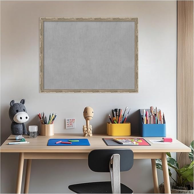 Amanti Art Silver Framed Magnetic Board 20x26 Medium Vision Board for use with Magnets, 100% Metal Sheet to Display Items as Office Decor or for Home Organization in mudroom, Kitchen or Kids Room