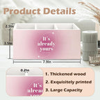 URLLUAE Preppy Pink Aura Inspirational Wooden Pen Pencil Holder for Office Desk Accessories, It's Already Yours the Universe Spiritual Positive Makeup Brush Toothbrush Holder Organizer