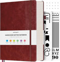 OFFIGIFT Bullet Dotted Journal Notebook, 312 Numbered Pages A5 Hardcover Leather Journal, 100gsm No Bleed Paper Dot Grid Notebook with Index Pages, Dot Journal for Women Men, 5.75" x 8.38", Burgundy