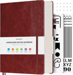 OFFIGIFT Bullet Dotted Journal Notebook, 312 Numbered Pages A5 Hardcover Leather Journal, 100gsm No Bleed Paper Dot Grid Notebook with Index Pages, Dot Journal for Women Men, 5.75" x 8.38", Burgundy
