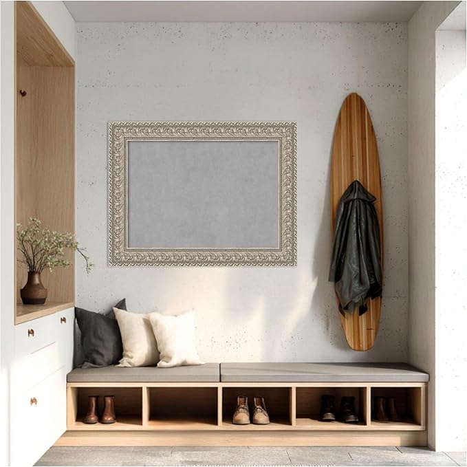 Amanti Art Silver Framed Magnetic Board 27x35 Medium Vision Board for use with Magnets, 100% Metal Sheet to Display Items as Office Decor or for Home Organization in mudroom, Kitchen or Kids Room