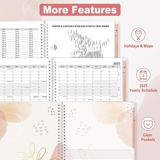 SUNEE 2026 Appointment Book, Quarter-Hourly, Weekly & Monthly - from January 2026 - December 2026, 8.5"x11" Weekly Planner, Flexible Cover, Note Pages, Pockets, Bookmark, Spiral Binding, Pink Breeze