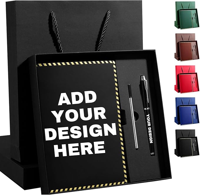 Vebermo Personalized Journal Notebook Set with Pen & Gift Box, Custom Name/Logo Notebook Black A5 College Ruled Lined 8.26''x5.9'' Personalized notebook Gifts for Men and Women,200 Pages,Black