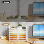 Marbrasse Desktop Literature Organizer, 12 Compartments Mesh Paper Organizer Desk Organizers, Adjustable File Sorter Mail Center Paper Storage Cabinet Classroom Mailbox for Office Home School, White