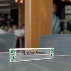 Signs ByLITA Floral Pattern Customized Nameplate | Eucalyptus Personalized Full Color Acrylic Desk Sign